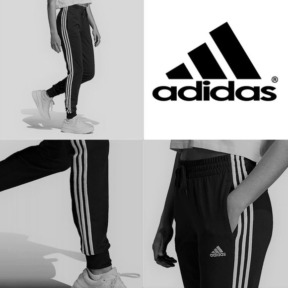 Adidas Fleece Joggers Black White Stripes NWT - Picture 2 of 7